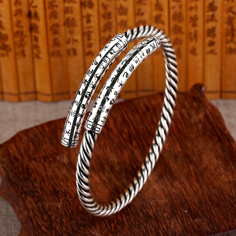 Retro Heart Sutra Twisted Design Pattern Balance Bracelet Bangle