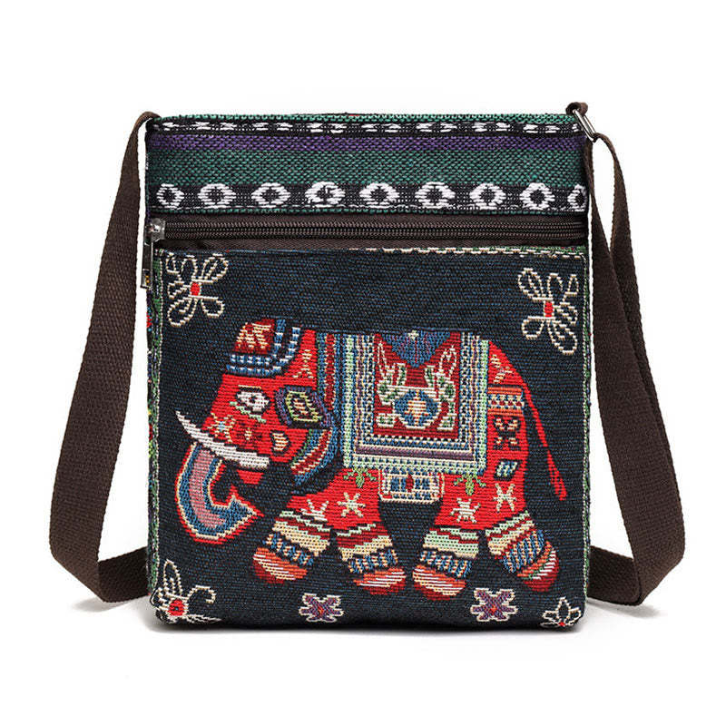 Elephant Butterfly Embroidered Canvas Tote Bag Shoulder Bag Crossbody Bag