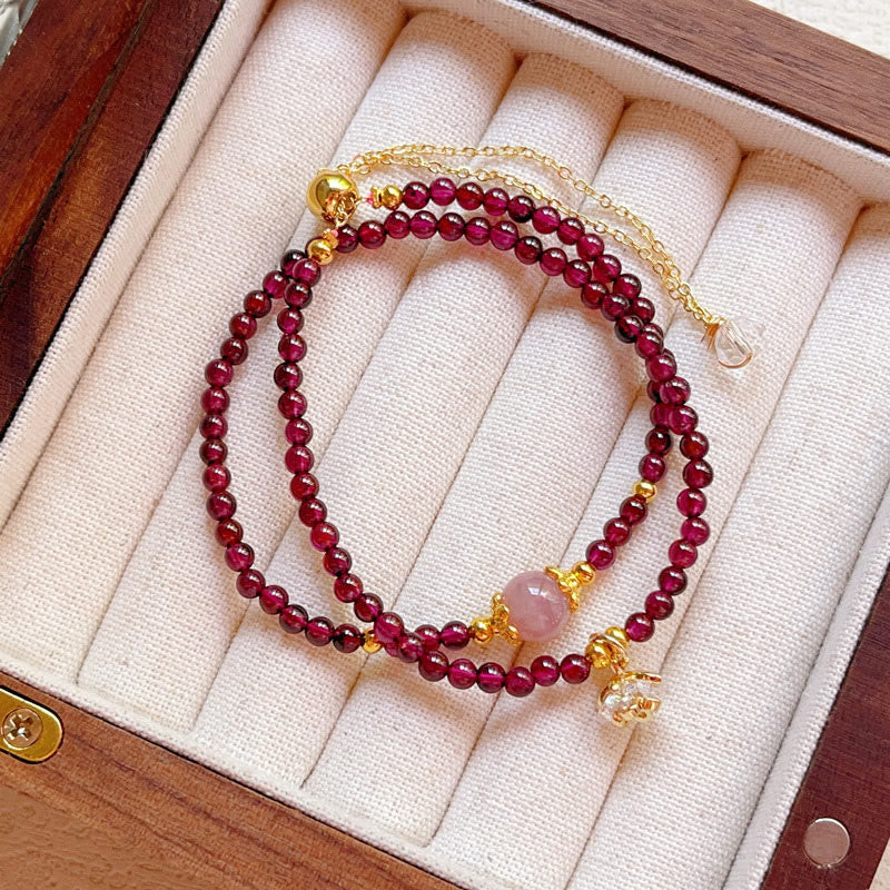 Natural Flower Garnet Pink Crystal Calm Double Wrap Bracelet