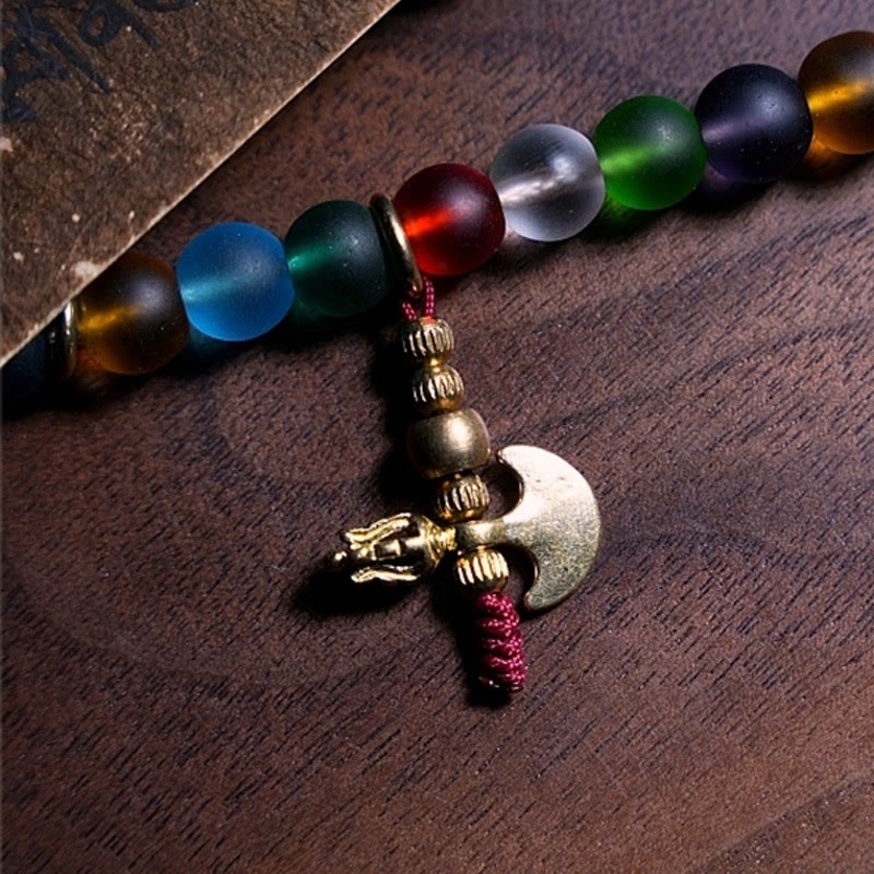 Tibetan 108 Mala Beads Multicolored Liuli Glass Bead Chinese Zodiac Nine Palaces Eight Diagrams Charm Bracelet
