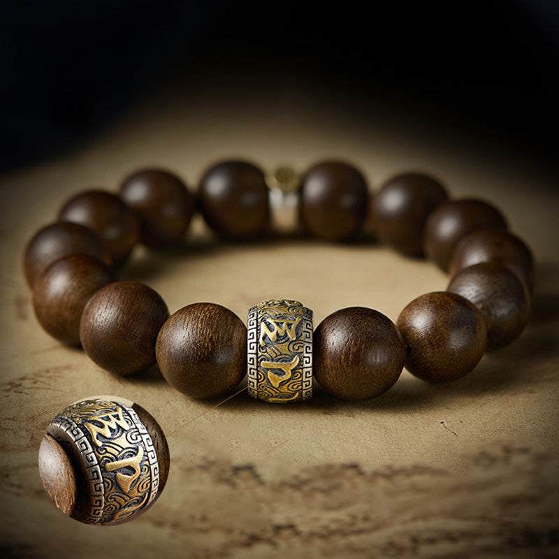 Chinese Zodiac Natal mystic zen Kalimantan Agarwood Om Mani Padme Hum 925 Sterling Silver Bracelet