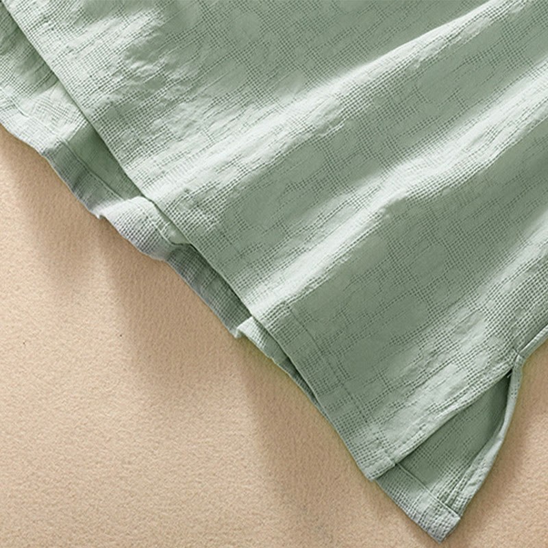 Plum Blossom Embroidery Frog-Button Short Sleeve Cotton Linen Shirt