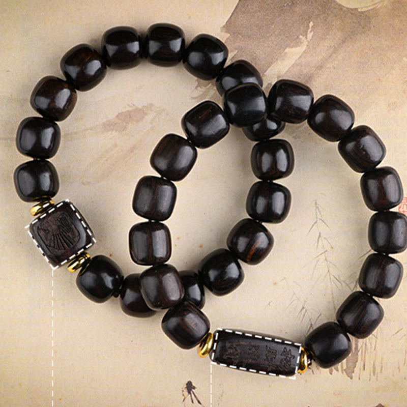 Tibetan Ebony Wood Barrel Beads Lucky And Treasure Balance Bracelet
