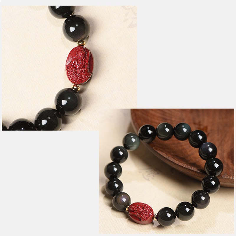 Chinese Zodiac Natal mystic zen Natural Black Obsidian Cinnabar Purification Bracelet