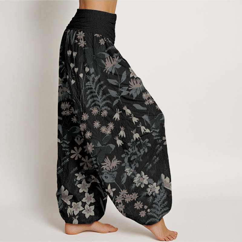 Casual Daisy Flowers Leaves Design Women's Elastic Waist Harem Pants