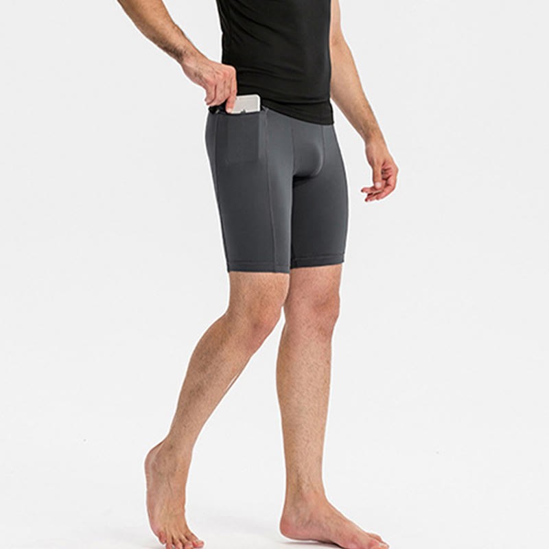 Men's Tight Stretch High Elasticity Quick Dry Sports Shorts With Zipper Pockets