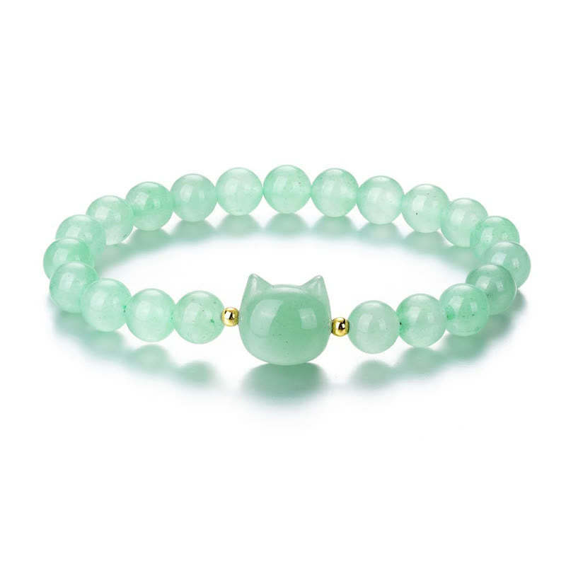Amethyst Green Aventurine Rose Quartz Fluorite Cat Head Balance Luck Bracelet