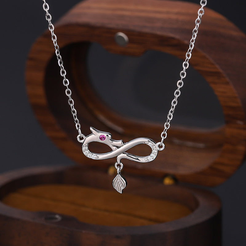 999 Sterling Silver Year Of The Dragon Endless Knot Tail Charm Protection Necklace Pendant
