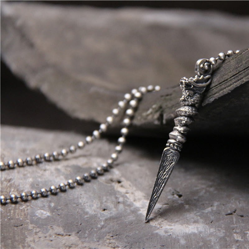 925 Sterling Silver Year of the Dragon Design Dorje Vajra Protection Necklace Pendant