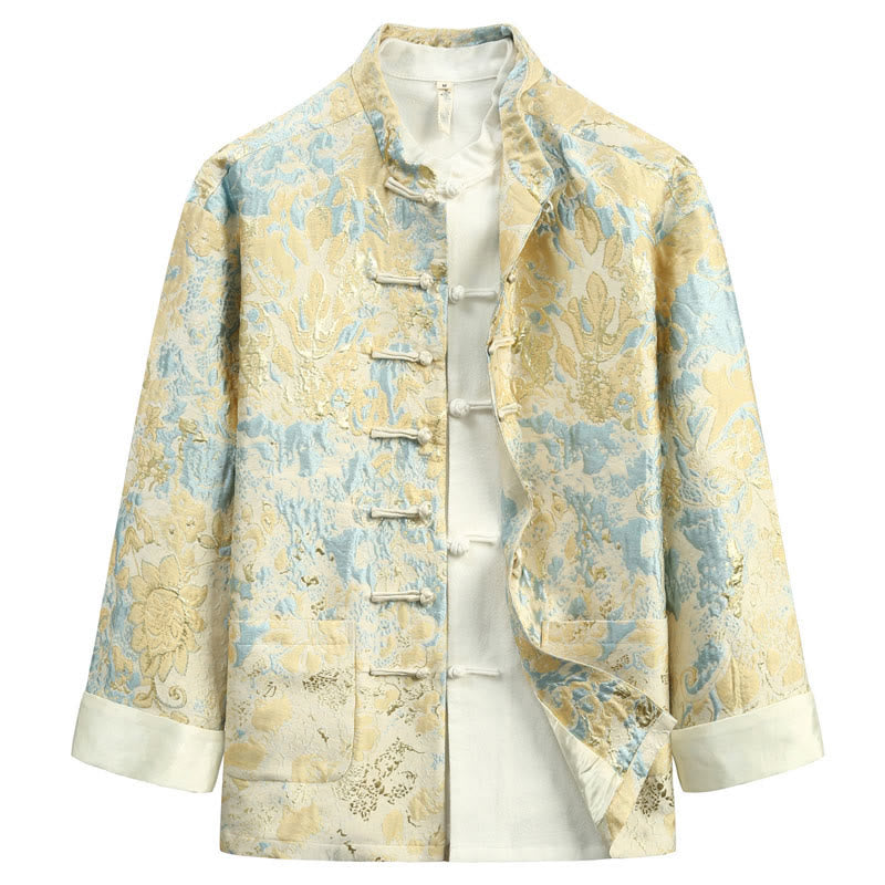 Chinese New Year Jacquard Embroidery Frog-button Tang Suit Men's Jacket Shirt With Pockets