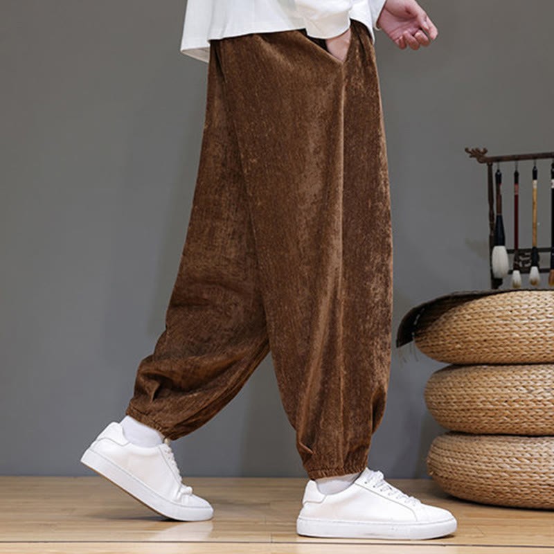 Fall Winter Men's Drawstring Chenille Harem Pants With Pockets