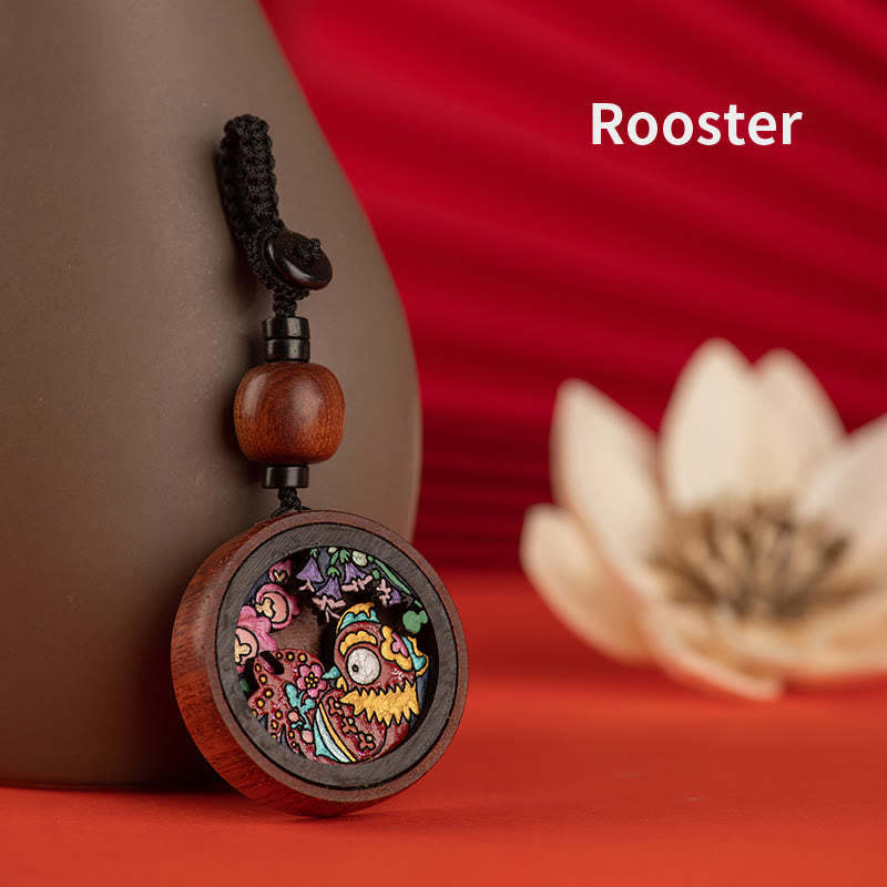 Year Of The Dragon Hand Painted Chinese Zodiac Rosewood Carved Calm Key Chain