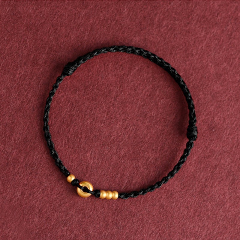 999 Gold Small Peace Buckle Design Handmade Luck?Braided Rope Bracelet Anklet
