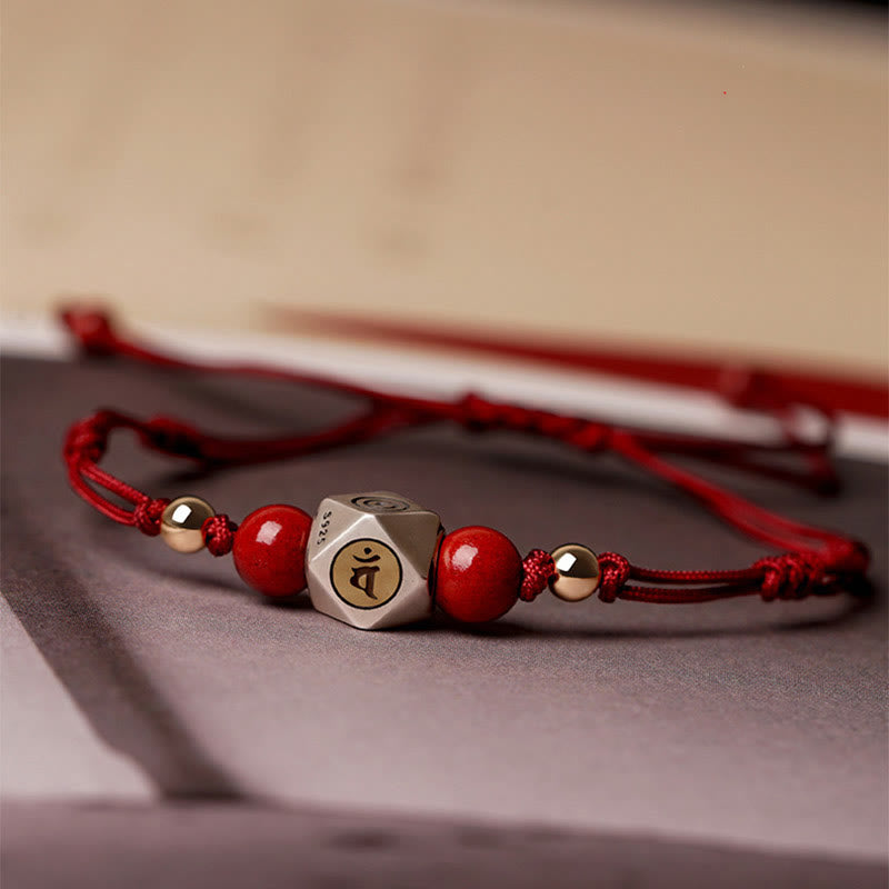 Handmade 925 Sterling Silver Chinese Zodiac Natal mystic zen Cinnabar Calm Braided Bracelet