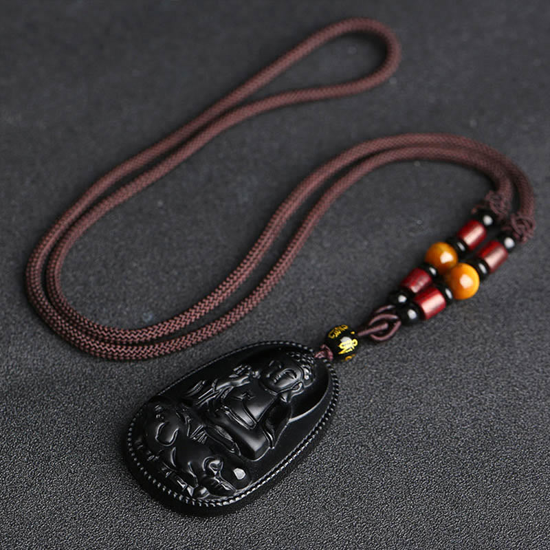 Chinese Zodiac Natal mystic zen Natural Black Obsidian Purification Necklace Pendant
