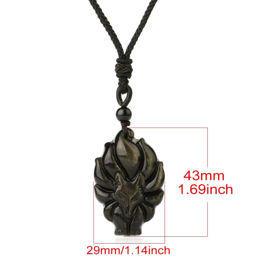 Natural Fluorite Gold Sheen Obsidian Fox Pendant Protection Necklace