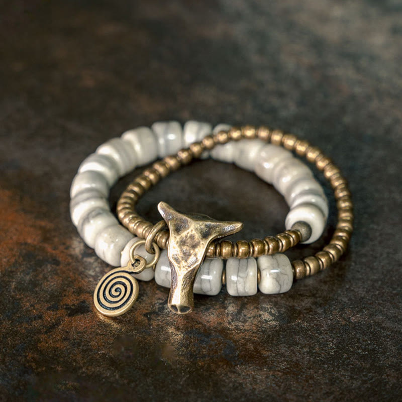 White Yak Bone Copper Yak Head Double Wrap Balance Bracelet
