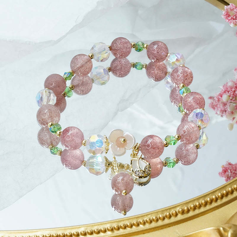Strawberry Quartz Rutilated Quartz Fluorite Flower Healing Bracelet