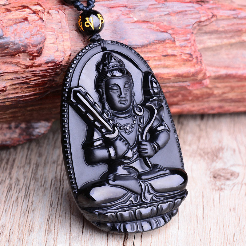 Chinese Zodiac Obsidian mystic zen Amulet Protection Pendant Necklace
