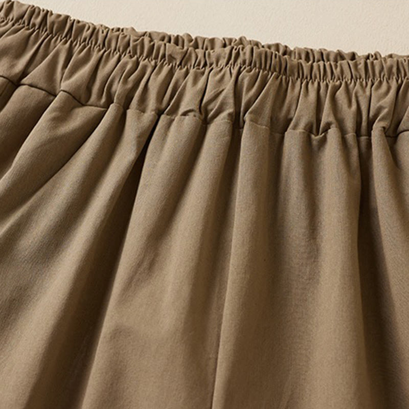 Casual Plain Frog-Button 7-8 Length Cropped Pants Women's Cotton Linen Harem Pants With Pockets