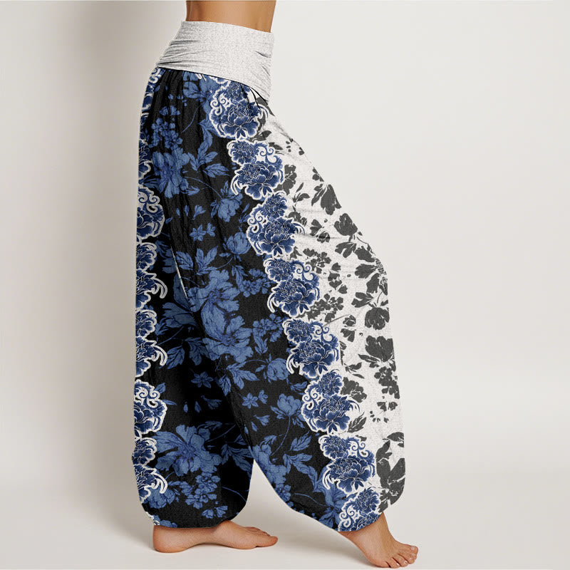 Peony Totem Pattern Women's Elastic Waist Harem Pants