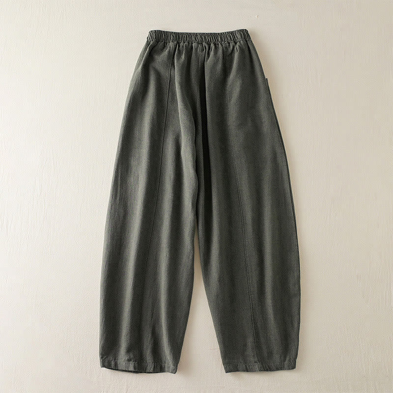 Plain Color Cotton Linen Women's Pants With Pockets