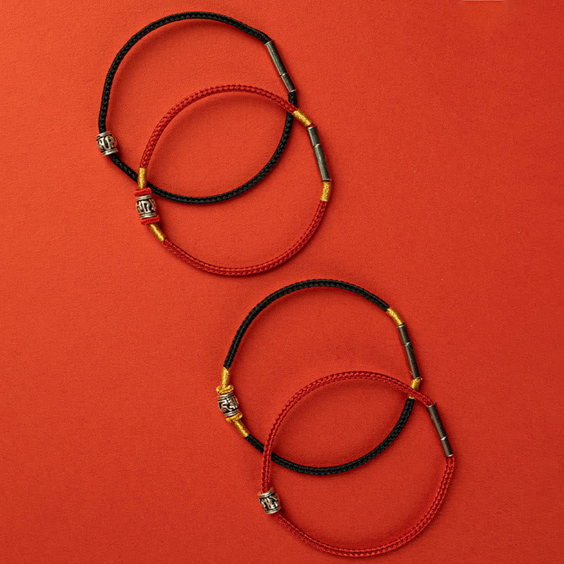 Red String Black String Six True Words 925 Sterling Silver Peace Bracelet