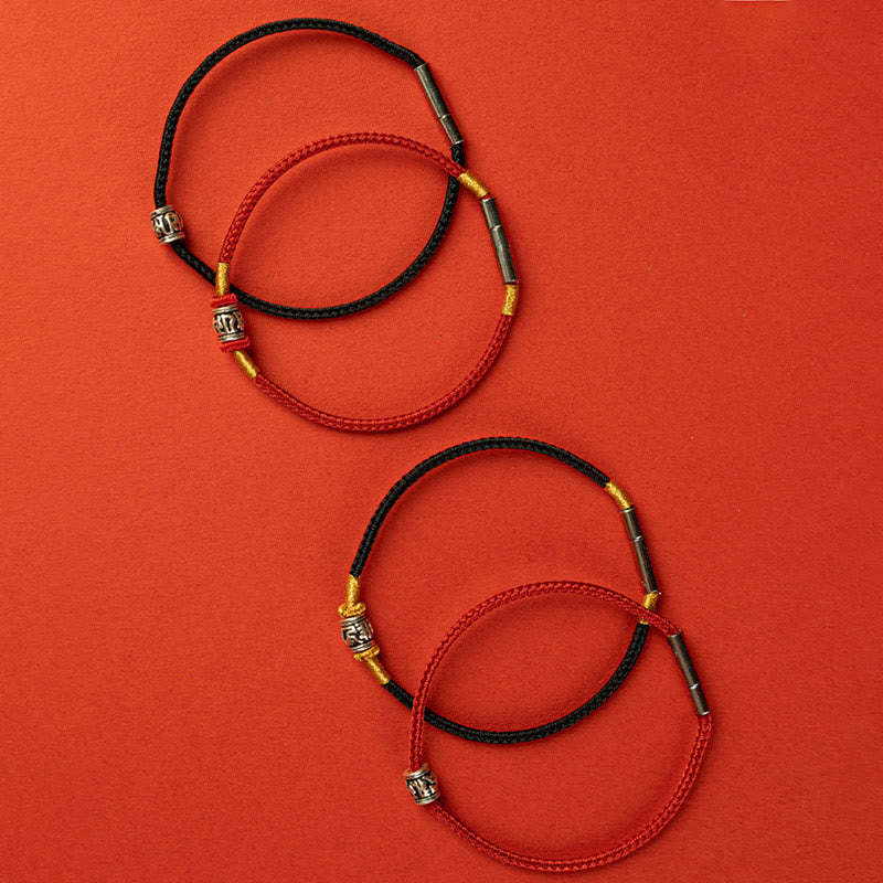 Red String Black String Six True Words 925 Sterling Silver Peace Bracelet