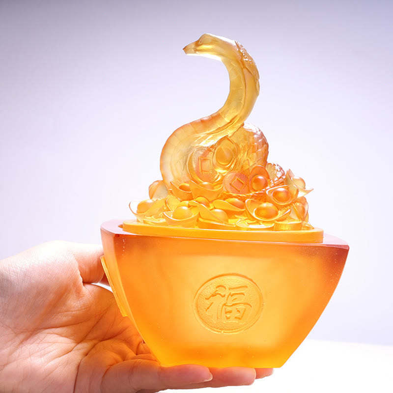 Year Of The Snake Fu Character Ingot Copper Coins Liuli Art Piece Home Decoration