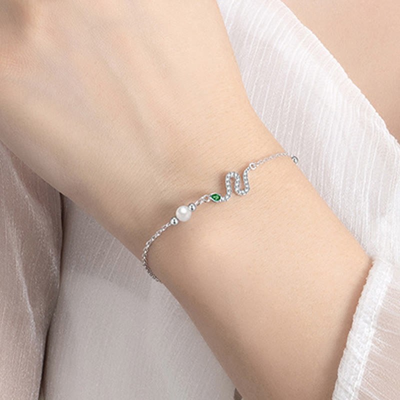 925 Sterling Silver Pearl Year Of The Snake Blessing Bracelet