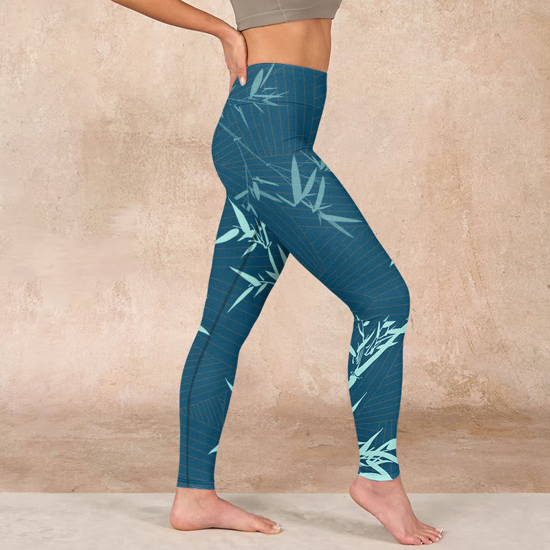 Lush Turquoise Bamboo Panda Pattern Gym Leggings Women's Yoga Pants