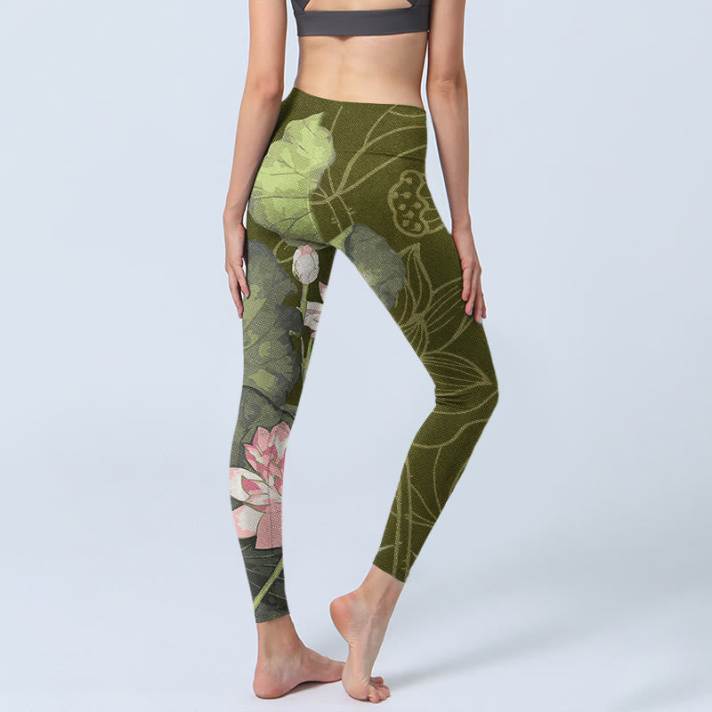 Lotus Print Gym Leggings Women's Yoga Pants