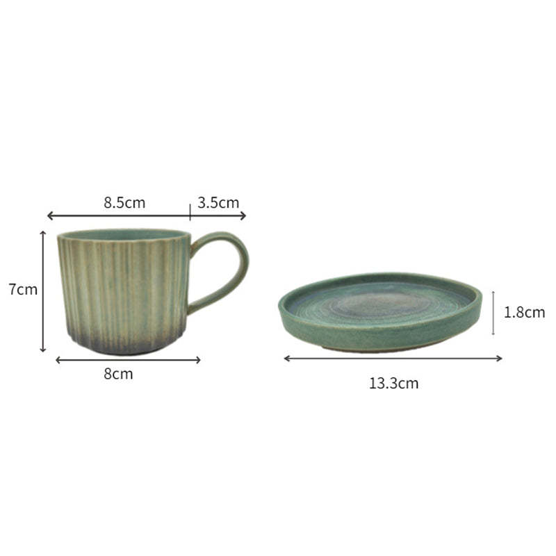 Retro Striped Kiln Change Ceramic Coffee Mug Rough Pottery Tea Coffee Cup With Saucer 250ml