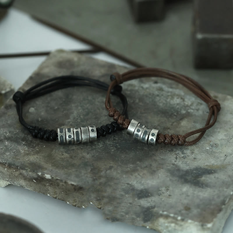 999 Sterling Silver Morse Code Wax Rope Blessing Bracelet