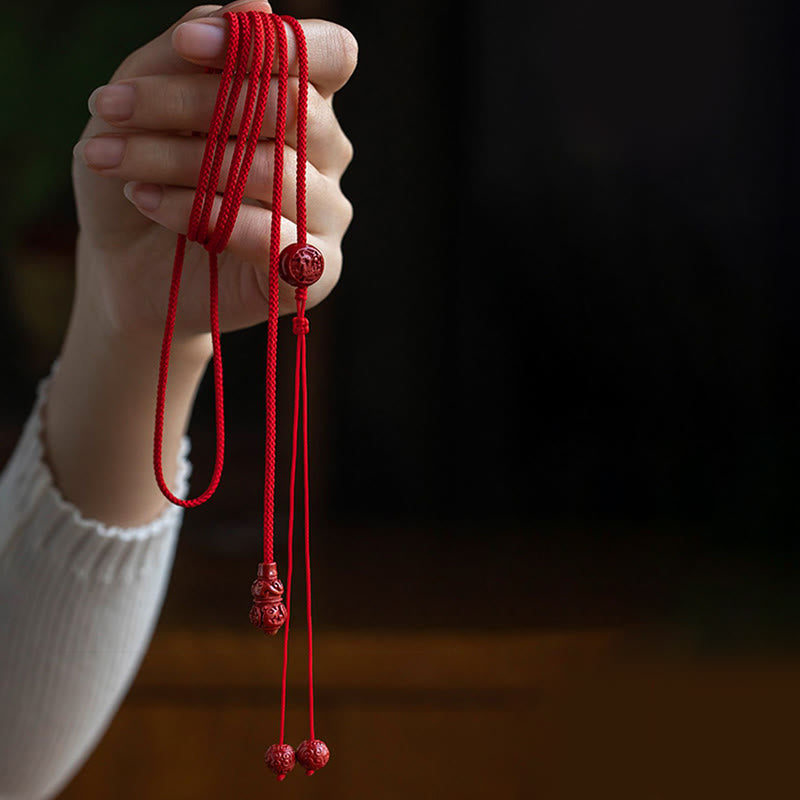 Natural Cinnabar Chinese Zodiac?Gourd Calm Blessing Red String Belly Chain
