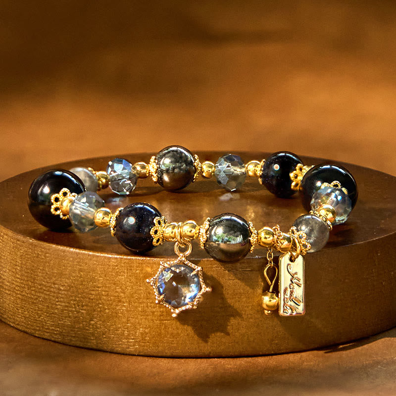 Natural Black Obsidian Hematite Blue Sandstone Strength Bracelet