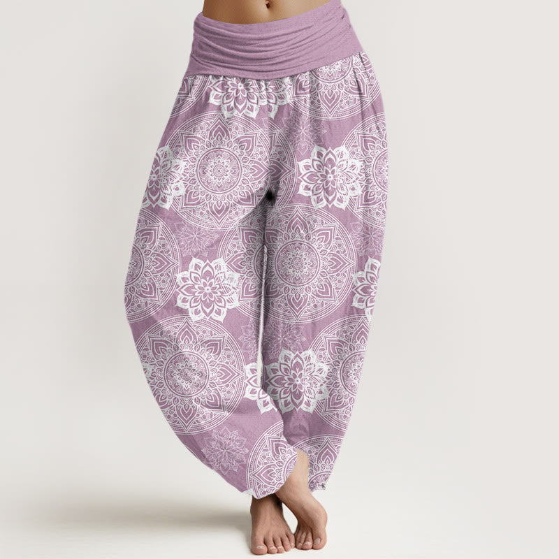 Casual Round Mandala Flower Design Women's Elastic Waist Harem Pants