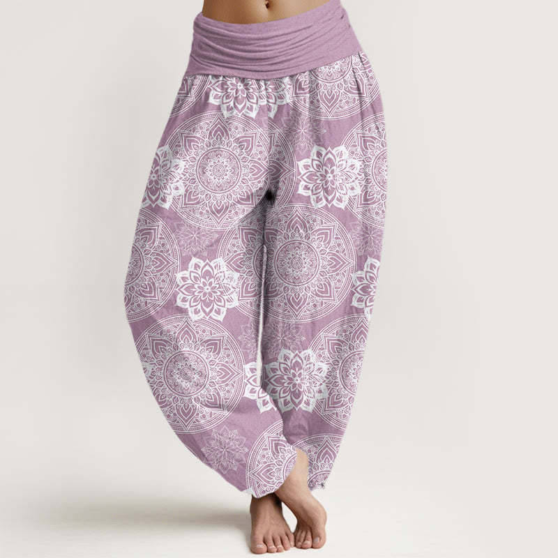 Casual Round Mandala Flower Design Women's Elastic Waist Harem Pants