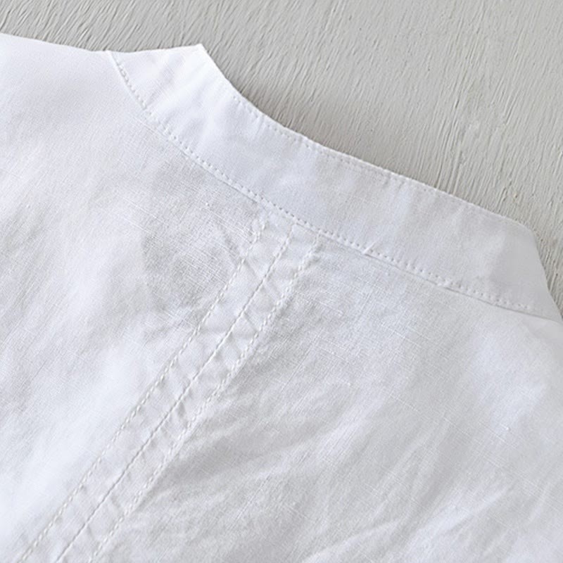 Causal Simple Design Short Sleeve Cotton Linen Half Button Men's Shirt