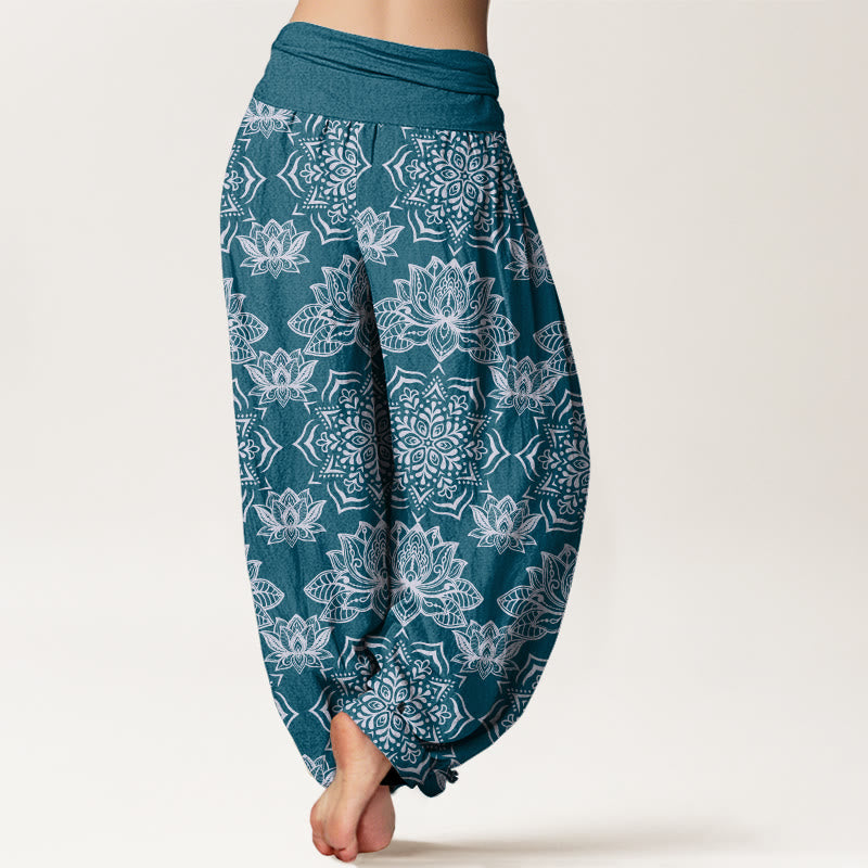 Casual Lotus Mandala Pattern Women's Elastic Waist Harem Pants