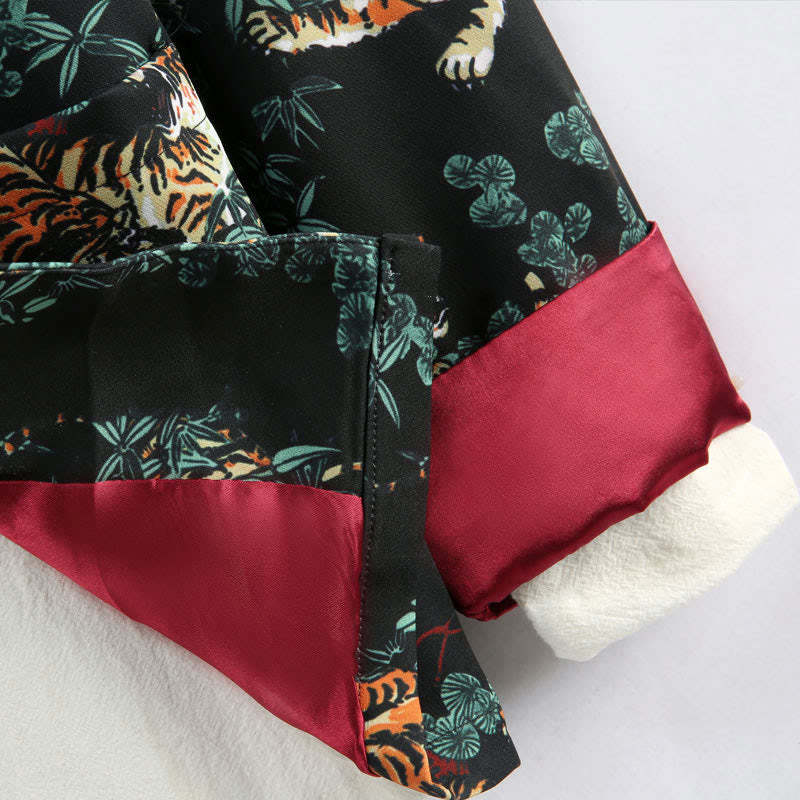 Chinese New Year Forest Tiger Red Cuff Frog-button Tang Suit Men's Jacket Shirt With Pockets