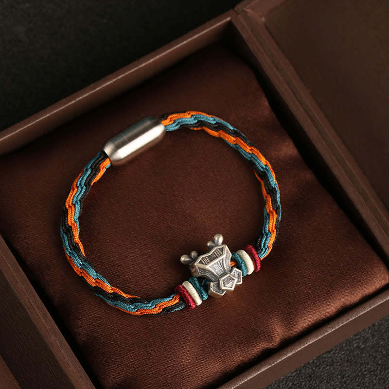 Handmade 999 Sterling Silver Year of the Dragon Chinese Zodiac Protection Colorful Reincarnation Knot Rope Bracelet