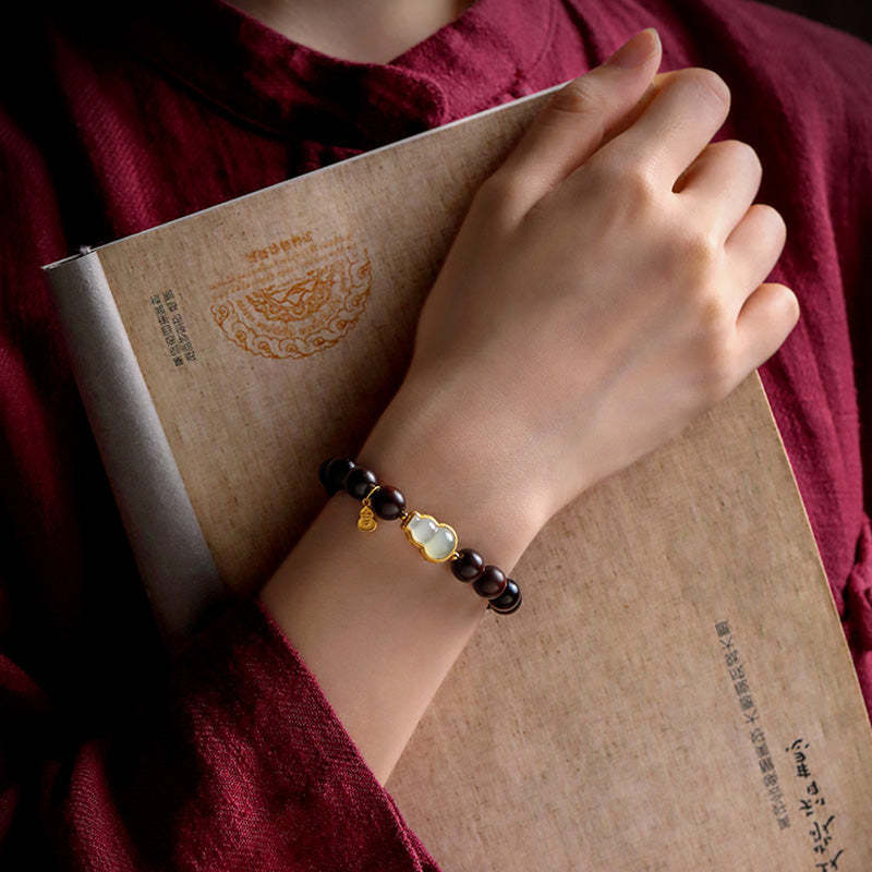 Small Leaf Red Sandalwood Gourd Jade Calm Relaxation Bracelet