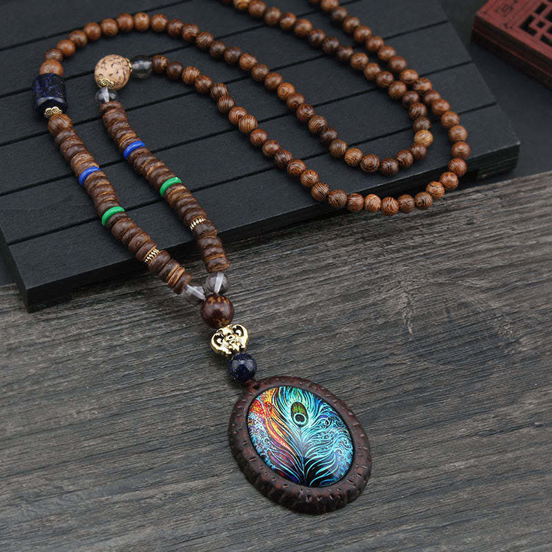 Tibetan Wenge Wood Bodhi Seed Agate Elephant Protection Necklace Pendant