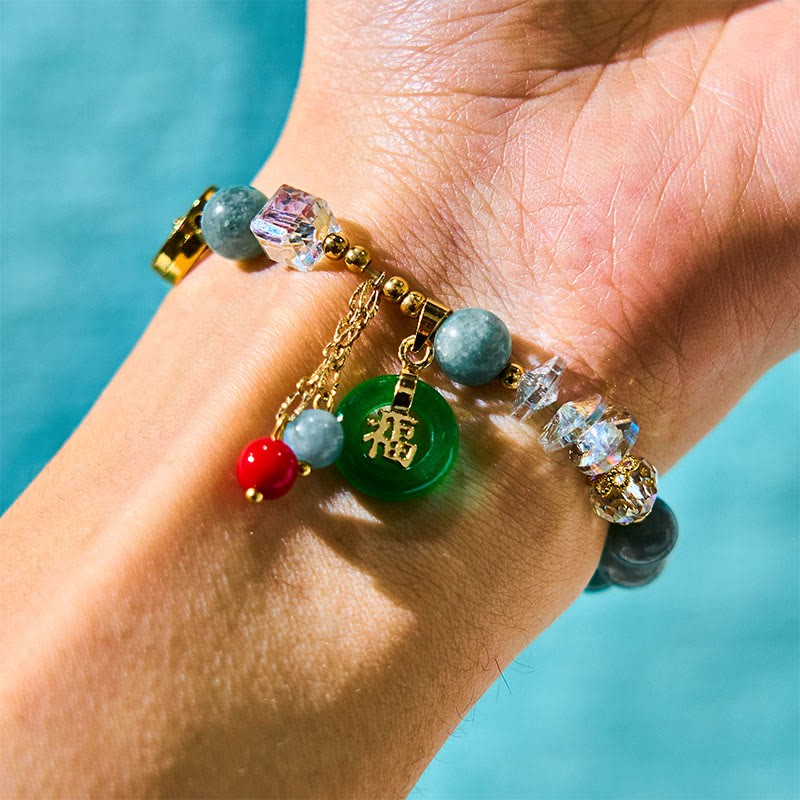 Strawberry Quartz Jade Fu Character Charm Healing Bracelet