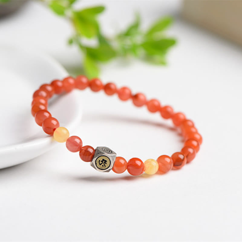 925 Sterling Silver Chinese Zodiac Natal mystic zen Amulet Red Agate Amber Self-acceptance Bracelet