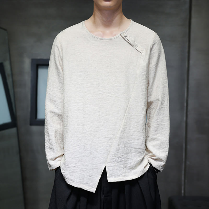 Fall Solid Round Neck Long Sleeve T-Shirt Cotton Men Clothing
