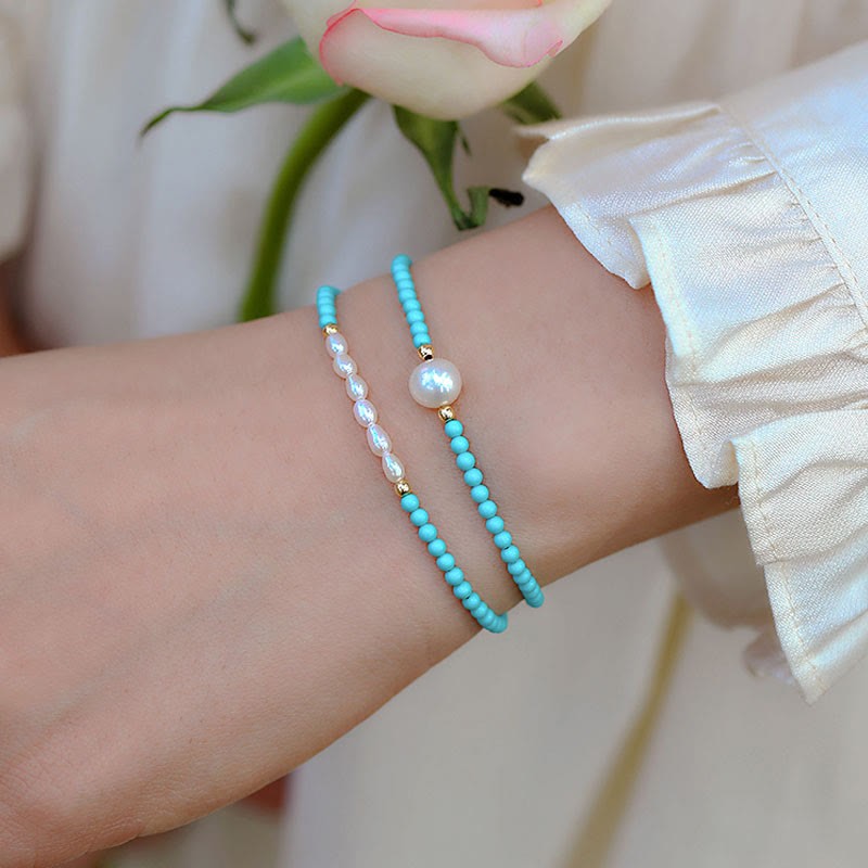 Turquoise Red Agate Pearl Small Beaded Protection Bracelet