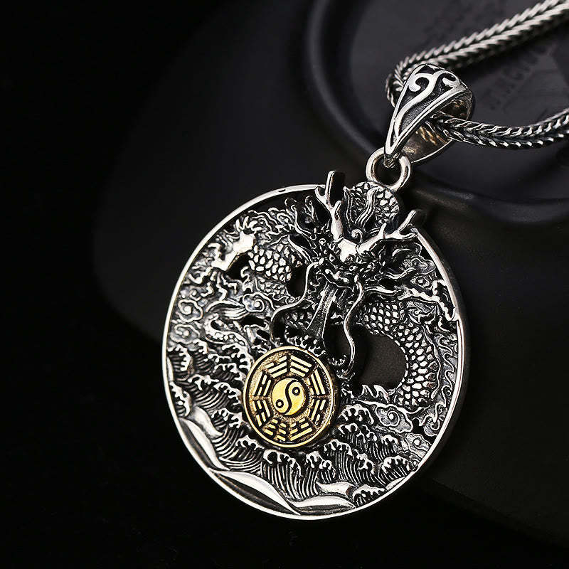 Dragon Waves Yin Yang Bagua Luck Strength Necklace Pendant