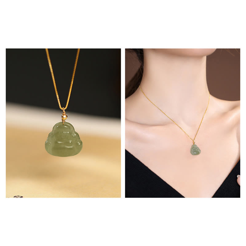 925 Sterling Silver Natural Hetian Jade Cyan Jade Luck Laughing mystic zen Butterfly Necklace Pendant